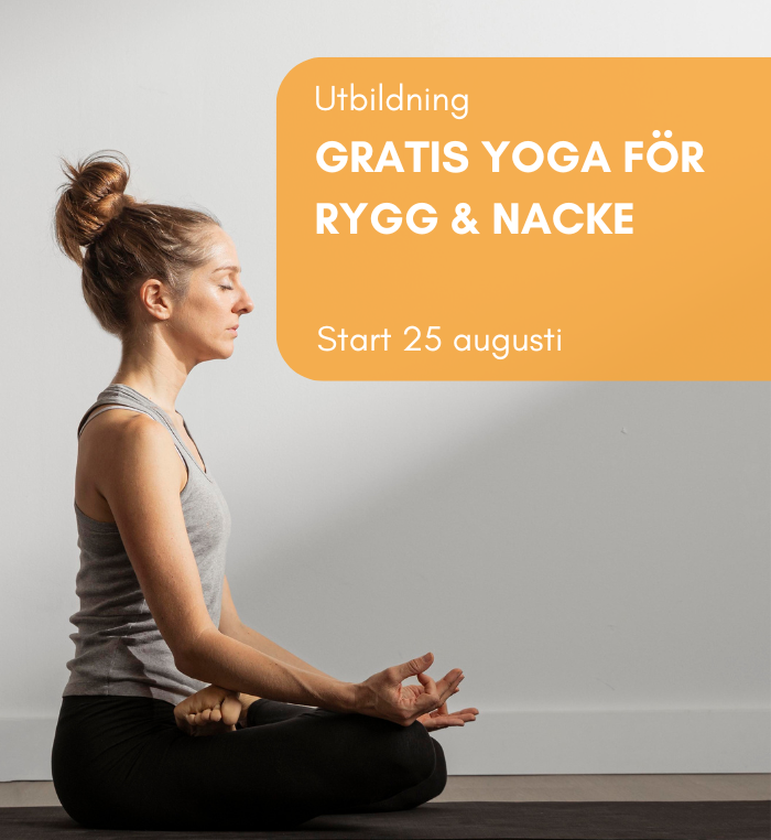 Rygg och Nacke (2) Kvinnor i sittande ryggvridning med händerna på axlarna under ett yogapass.